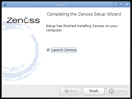 Zenoss Installer Screen - Finish and Launch Zenoss