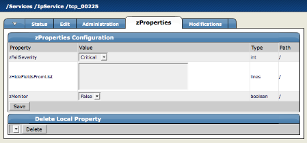 Individual Service - zProperties Tab