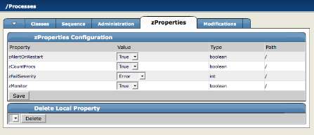 Processes zProperties tab