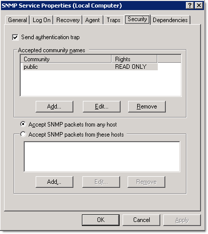 SNMP Service Properties