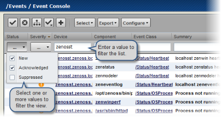 Event Console Filter Options